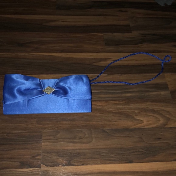 Royal Blue Satin Wristlet / Clutch With Rhinestones - Picture 5 of 5